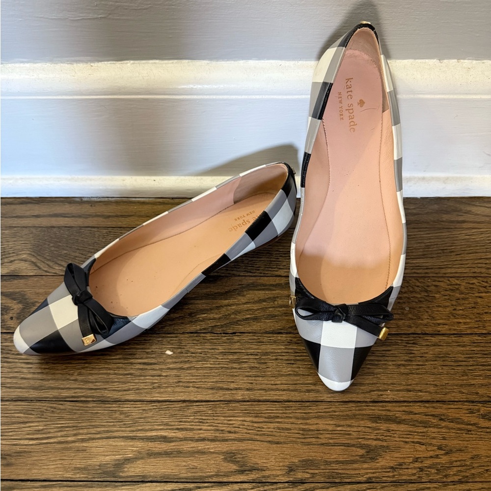 Kate Spade gingham Flats with Bow Accent